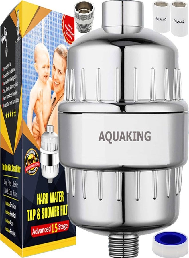 AQUAKING Shower Filter for Hard Water - SF-15 PRO Alkaline Aqua Softener for Home Bathroom Tap Kitchen Faucet Purifier Remove Chlorine Salt from Well Borewell Water 15 Stage, 2 Cartridges - Image 1
